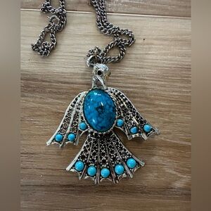 Thunderbird Large Pendant Faux Turquoise Necklace